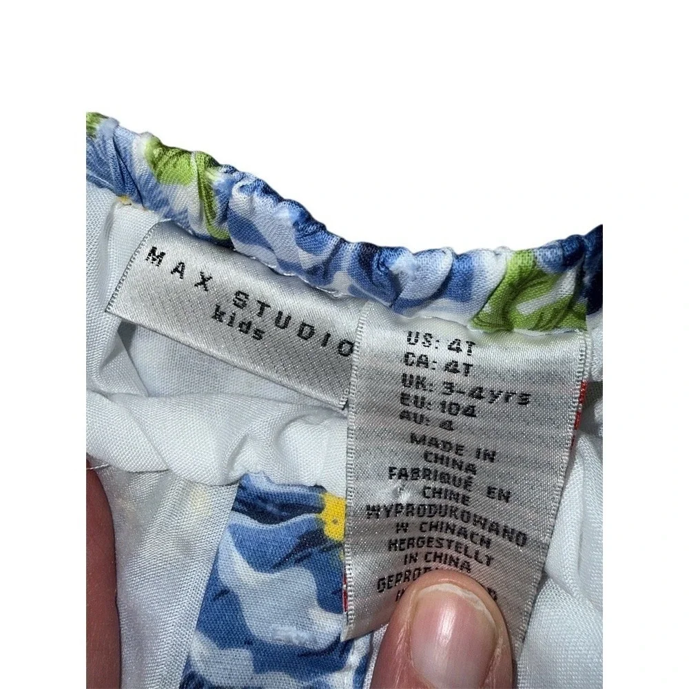 Max Studio Sundress‎ Girls 4T Blue Green Floral Sleeveless Button resort Easter